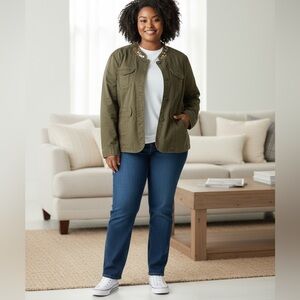 Studio Cotton Army Green Jacket 2X Women Casual‎ Retro Corpcore Pockets Buttons